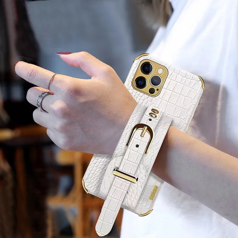 Luxury Leather Crocodile Texture Wallet Case With Wristband_voghion.com