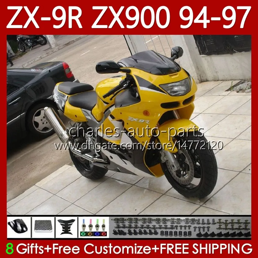 Kawasaki Ninja ZX-9R ZX 9R 9 R 900 CC ZX-900 Hafif Sarı 1994-1997 Bodys 100no.167 ZX9 R ZX900 ZX900C 1994 1995 1996 1997 900CC ZX9R 94 95 96 900 Fairing Kiti