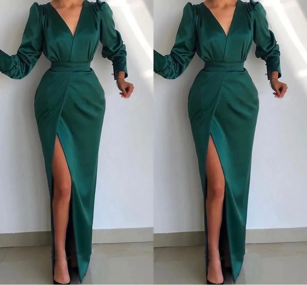 Green Emerald Arabic Dubai Ny ankomst sjöjungfrun Prom klänningar Front Split golvlängd Kvällsklänning Satin Långa formella festklänningar Vestidos