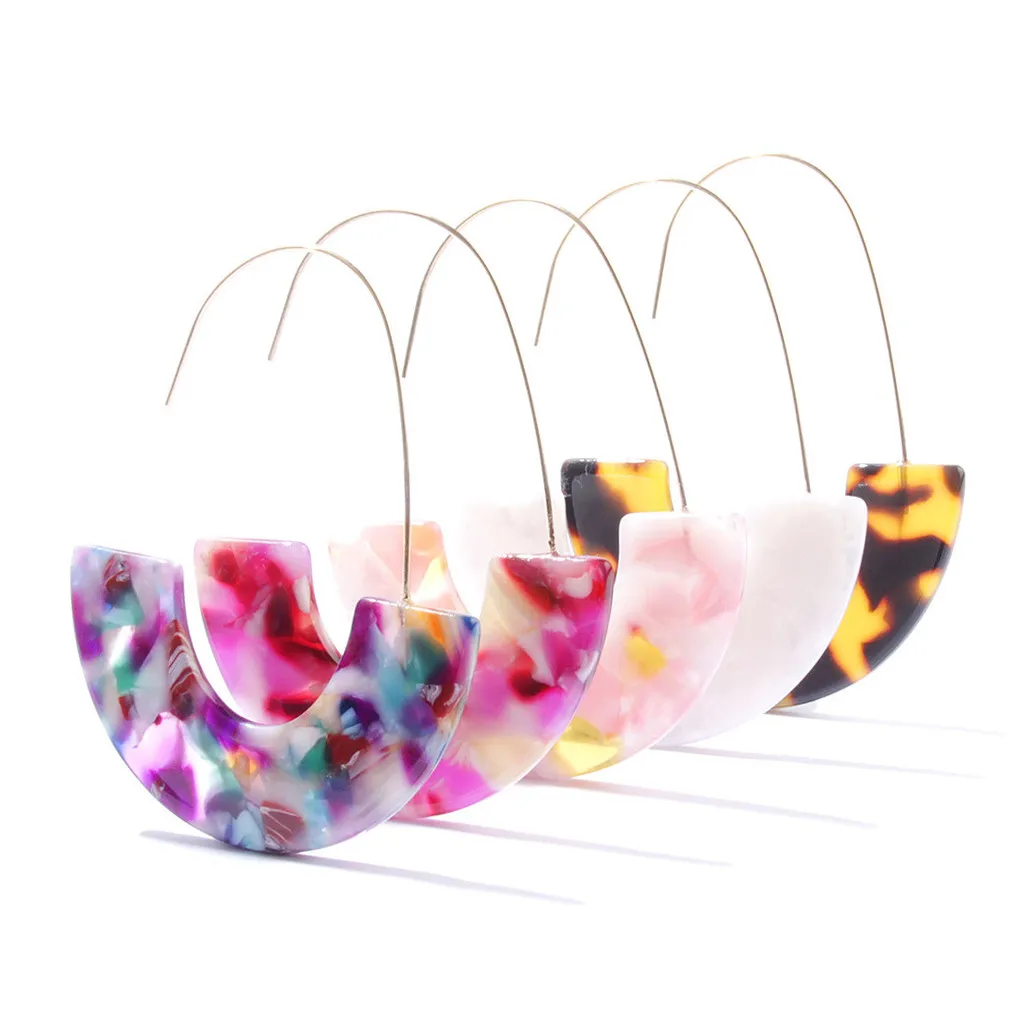 Yeni Moda U-Şekli Leopar Akrilik Dangle Küpe Geometri Büyük Küpe Kadınlar için Kişilik Takı Oorbellen Brinco