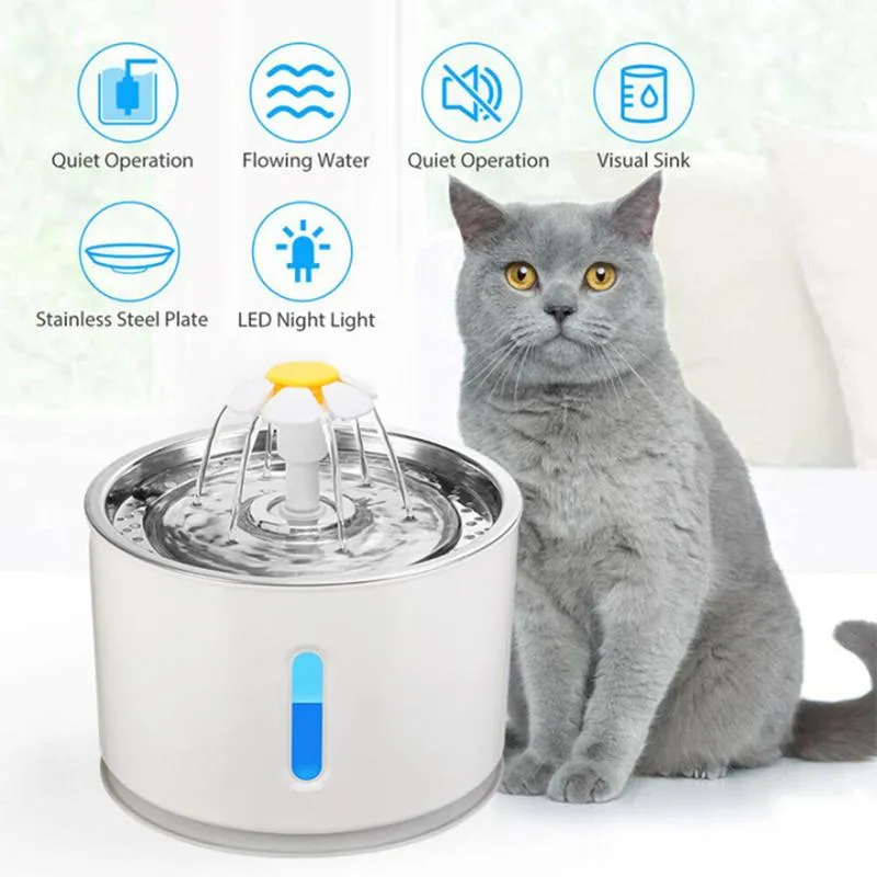 キャットボールフィーダー2.4L自動給水LED電気ミュートフィーダーUSB犬ペット酒飲みボウルを飲むディスペンサー