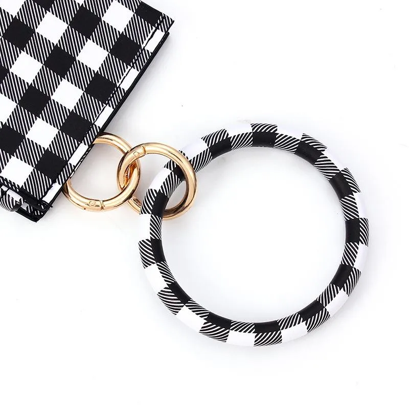 Leopard print PU leather tassel Bracelet double layer women`s keychain wallet card bag DH8500