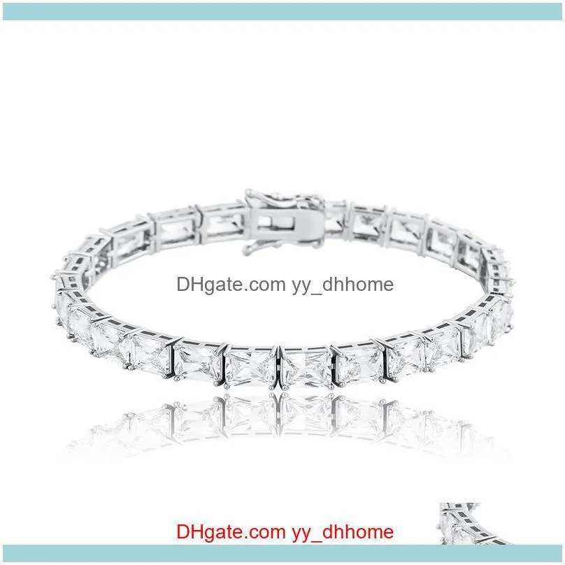 Tennis Chain Bracelets Men Women 6MM Bling Rectangle Zircon Bracelets Fashion 18K Gold Rhodium Plated Hip Hop Bracelets