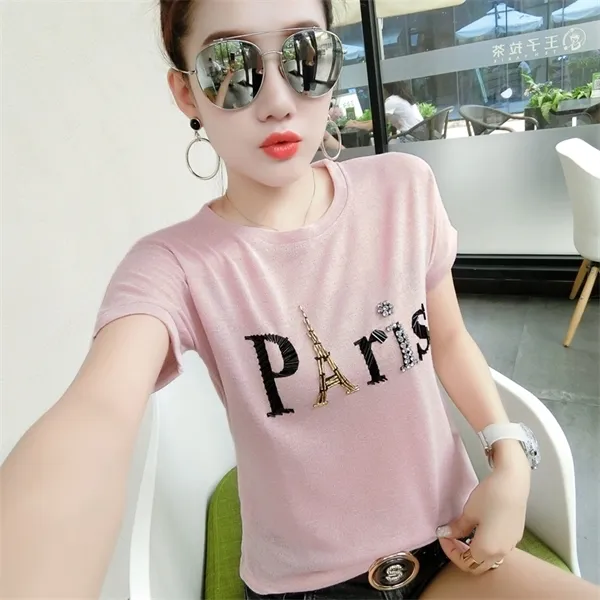 2020 Nuevo Verano Ropa Coreana Suelta Moda Torre Eiffel Camiseta
