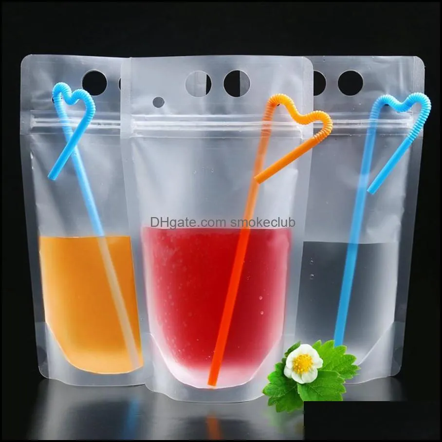 Stand-up Juice Drink Bag 13*22.5cm Beverage Liquid Juice Milk Packaging Bag Clear Seal Drink Bag with Straws OOA7999