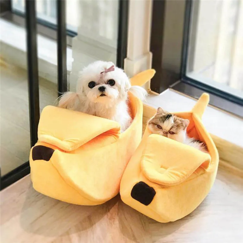 Banana Peel Cat House Cute Looking Banana Bed for Cats Kittens Pet Dog Bed Mat for Small Dogs Soft Plush Padding Cushion 40FB03 (9)
