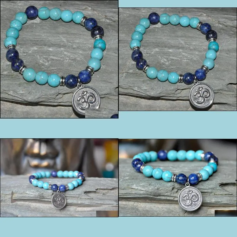 Beaded, Strands Bracelets Jewelry Om Yoga,Confidence Bracelet,Mala ,Turquoise Sodalite Gemstone ,Throat Chakra Nce Drop Delivery 2021 4Bsce