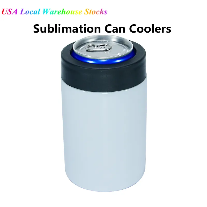USA STOCKS! Classic Cooler Sublimation Blanks 12oz Straight Cola Can Coolers with Black Plastic Lid Stainless Steel Double Wall Cold Insulator Standard Bottle DIY