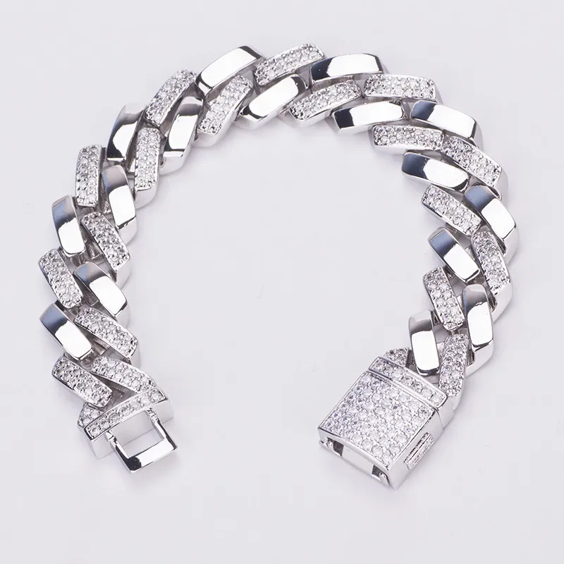 14mm Iced Out Square Cubain Miami Link Chain Bracelet Bracelet pour Hommes Plaqué Or 18 Carats Nouveau Fashoin Micro Pavé AAA Zircon Cubique Bli273N