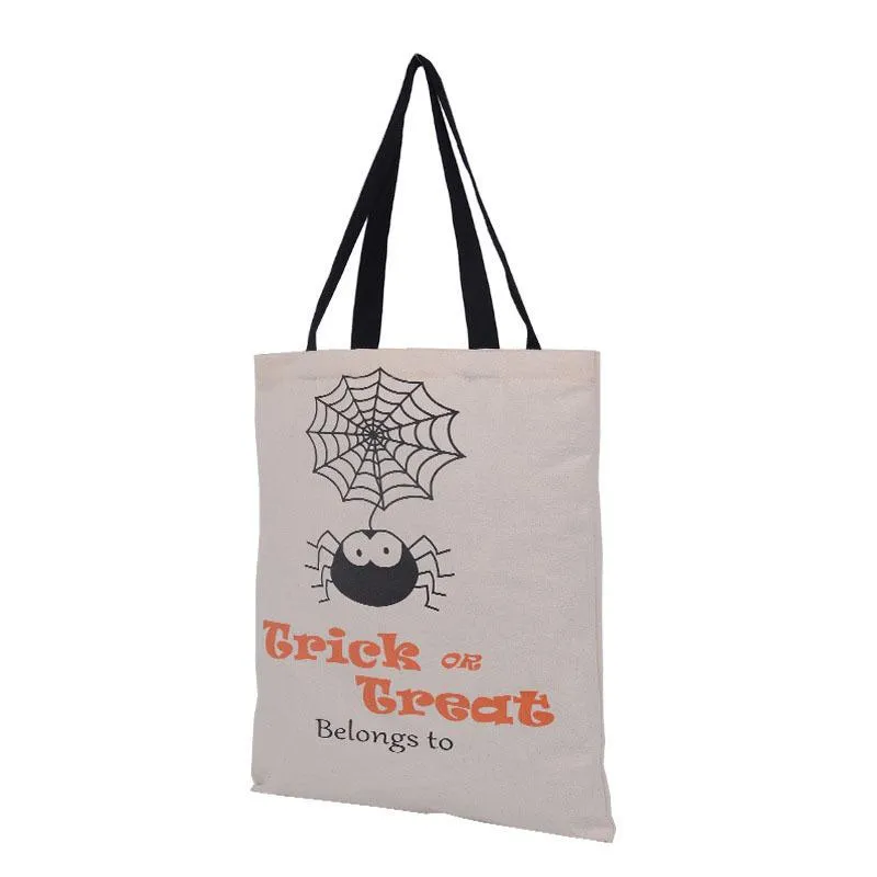 2017 new design Halloween Gift Bags Large Cotton Canvas Hand Bags 6 styles Pumpkin Devil Spider Printed Halloween Candy Gift Sack Bags