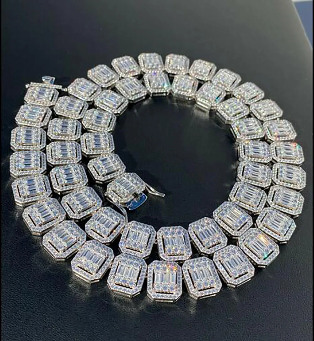 9 mm prawdziwy mrożony bagietkowy łańcuch tenisowy Naszyjnik 14K biały złoto Plated Mężczyźni Kobiety Diamond Choker Hip Hop Biżuter Prezenty 2168