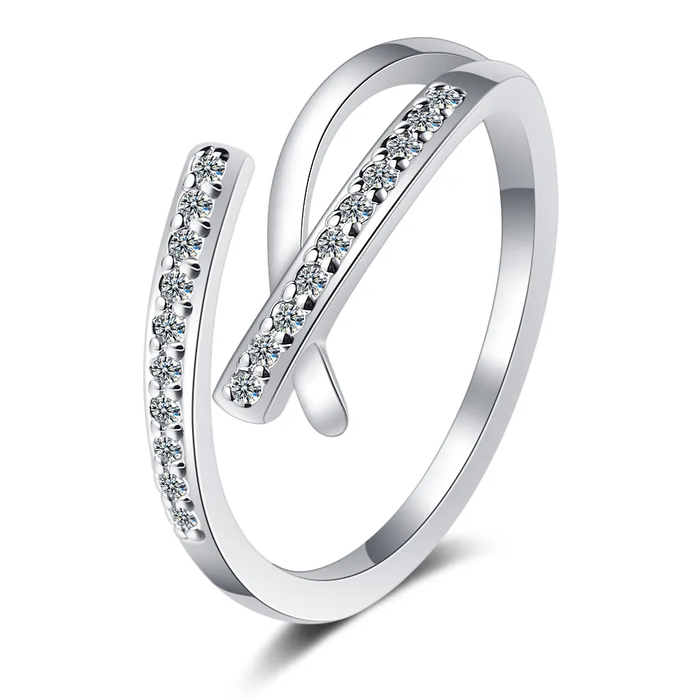 925 esterlinas prata alianças de faixa de casamento para as mulheres atravessar zircônia luxo abertura anel de dia dos namorados presente elegante jóias