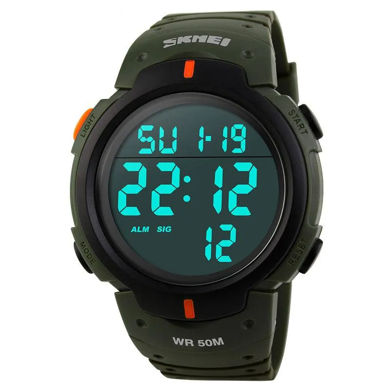 SKMEI Outdoor Sport Watch Män Big Dial Fashion Simple Klockor Kalender PU Strap 5bar Vattentät Digital Watch Reloj Hombre 1068-2022