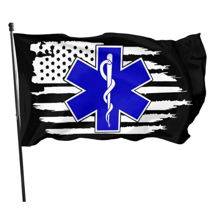 EMS Star of Life EMT Paramedic Medic Flags Banderoller 3X5FT 100D Polyester Hot Design 150x90cm Snabb leverans Levande färg med mässingshylsor