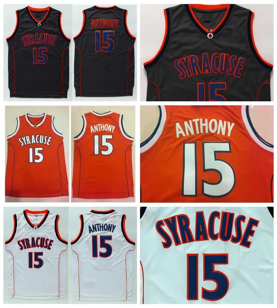 빈티지 NCAA 15 Carmelo Anthony College Syracuse 오렌지 농구 유니폼 # 22 오크 힐 고등학교 스티치 셔츠 저지 S-XXL