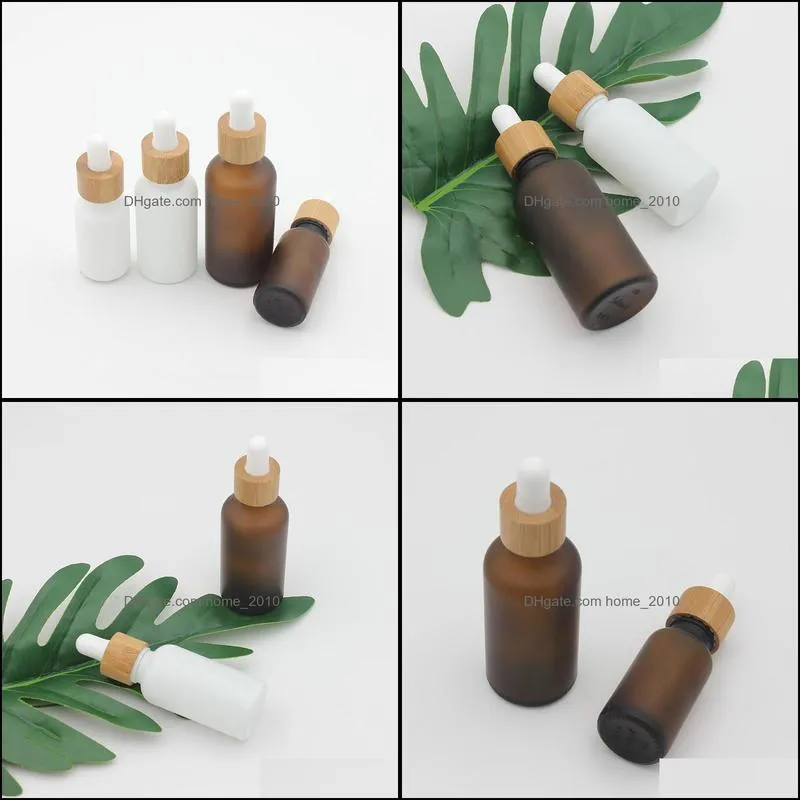 Frosted Amber White Glass Dropper Bottle 15ml 30ml 50ml with Bamboo Cap 1oz Wooden  Oil Bottles