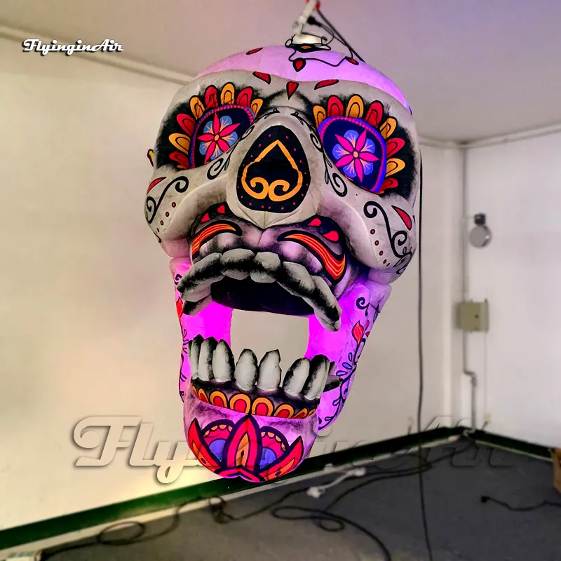 Halloween Decorative Lighting Inflatable Skull White Devil Head Bone Model Blow Up Cranium Replica For Party Decoration
