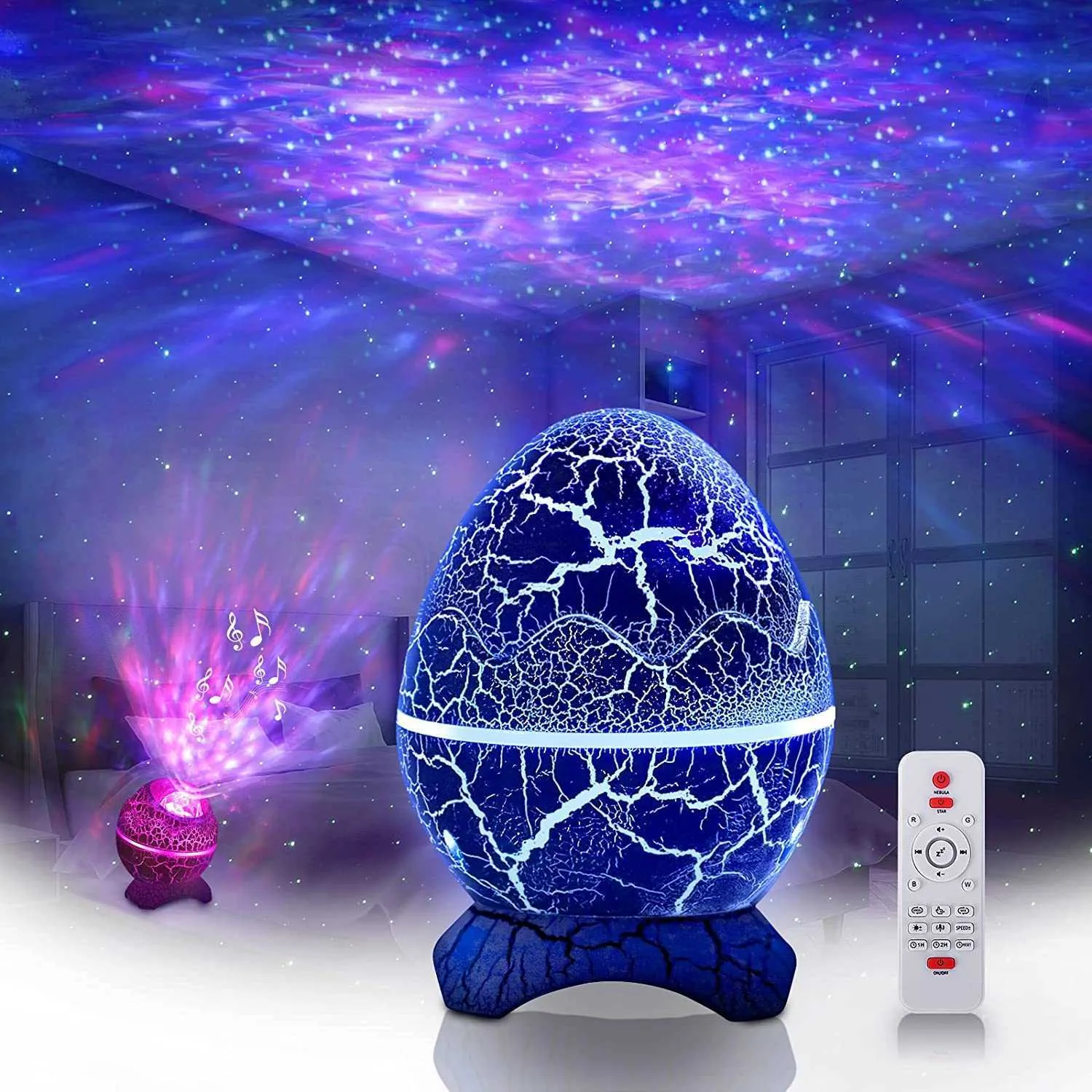 Galaxy Projector Dinosaur Egg Star Night Light Projector with Bluetooth  Music Speaker Ocean Wave Light for