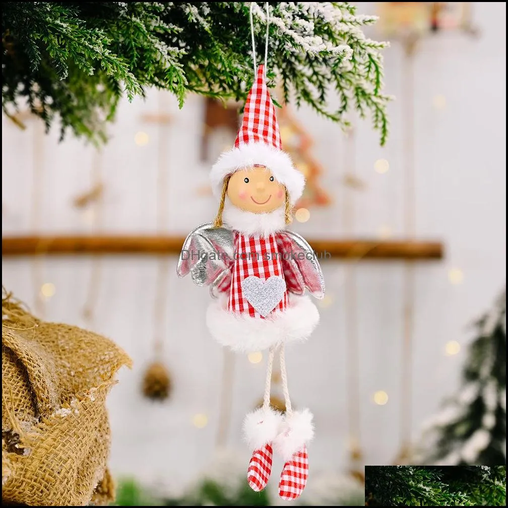 Christmas Decoration Creative Plaid Wings Love Girl Pendant Children`s Gift xmas Ornaments