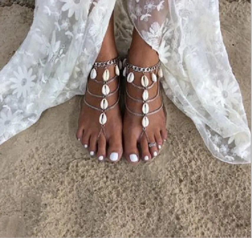 Bijoux d'été coquille de mariée Bracelet Chaîne de plage Vacanes de plage sexy jambe femelle argenté aux pieds accessoires de mariée