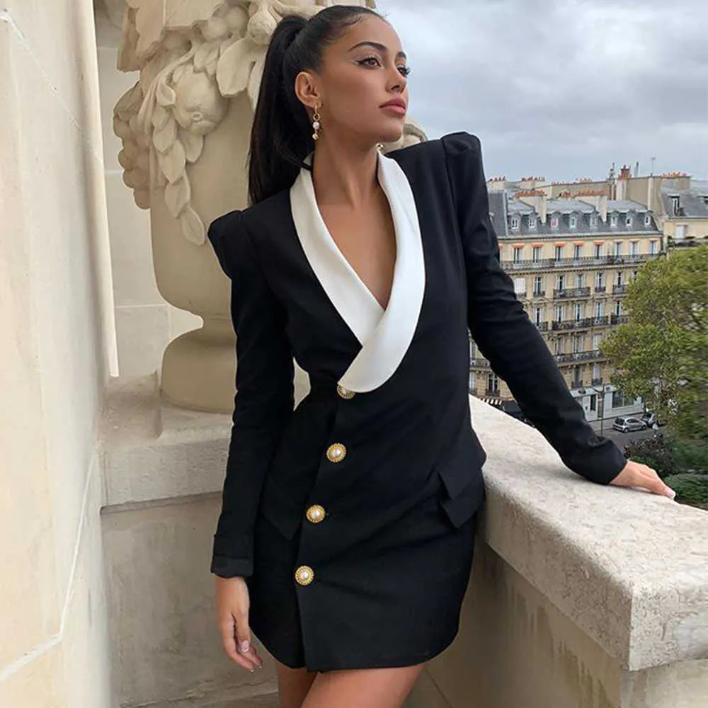 Ocstrade Black Long Sleeve Blazer Dress Runway Women Fashion Rivet Bodycon Sexy Night Club Evening Party 210527