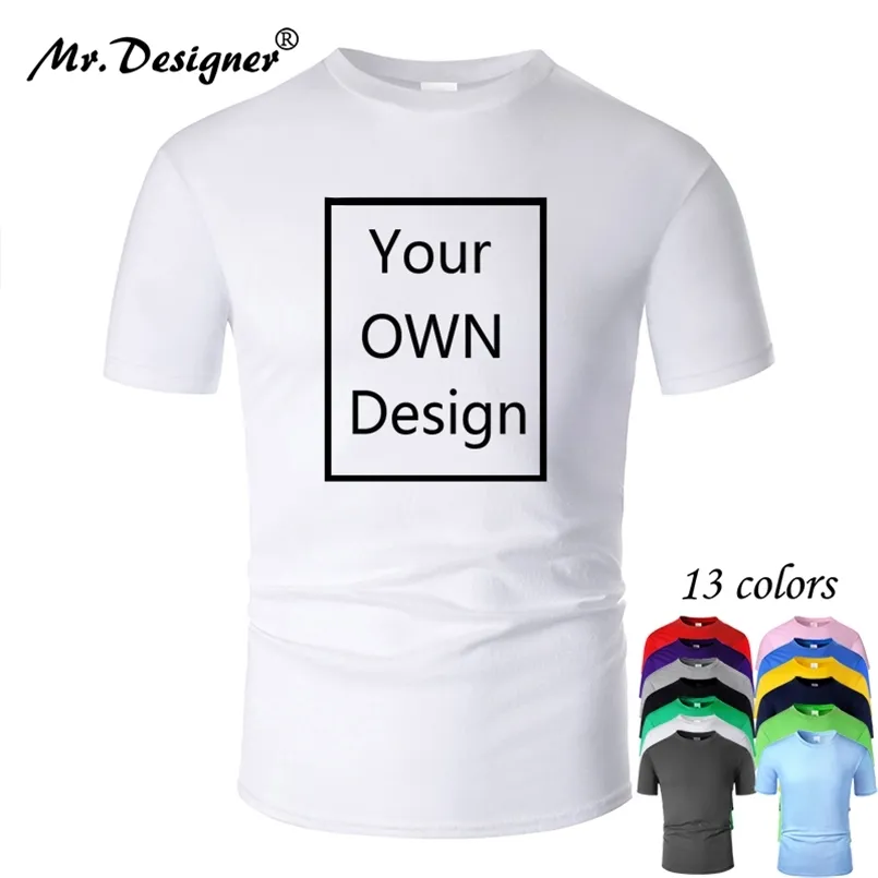 Uw eigen ontwerp Merk / Picture Custom Mannen en Vrouwen DIY Katoen T-shirt Korte Mouw Casual T-shirt Tops Tee 13 Kleur FC001 210707