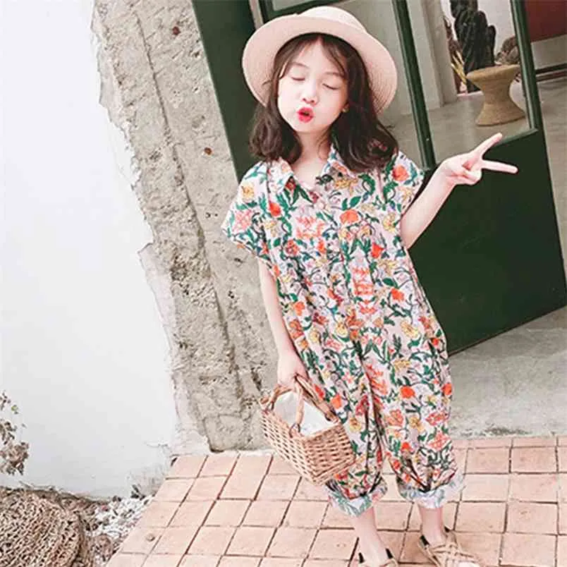 Girls Jumpsuit Summer Floral Children Overalls Pant For Kids Harem Pants Korean Palysuit 210528