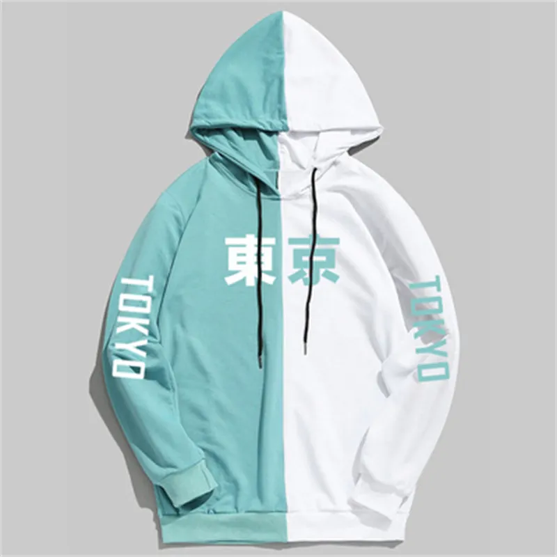 Man Japan Tokyo Utskrift Hoodies Fashion Trend Fall Tonåring Splicing Färg Hooded Sweatshirts Designer Male Autumn Brand Pullover Toppar