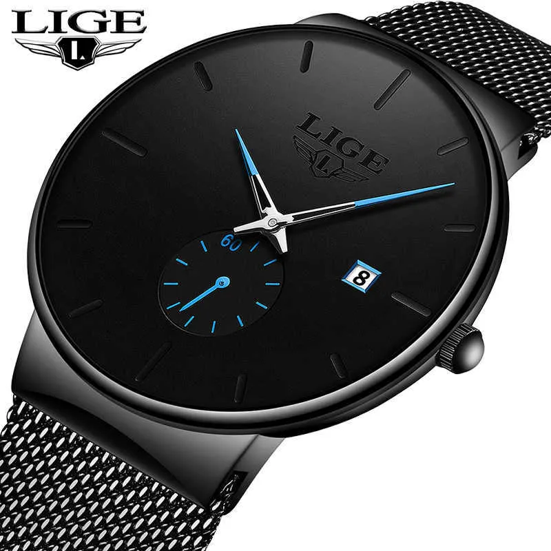 Lige Men Watches Top Brand Роскошные Мужские наручные часы Мода Повседневная Ультратонкие минималистские Часы Кварц Дата Часы Relogio Masculino 210527