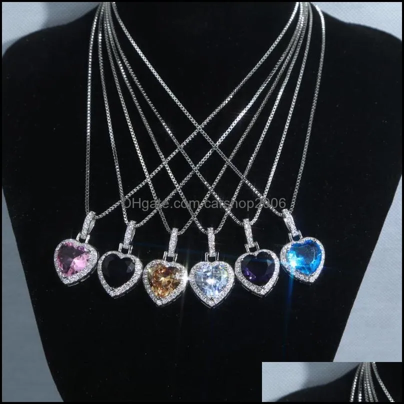 Chains 2021 High Quality Rainbow Pink Blue White Solid Heart Cz Paved Pendant Necklaces For Women Fashion Colorful Wedding Jewelry