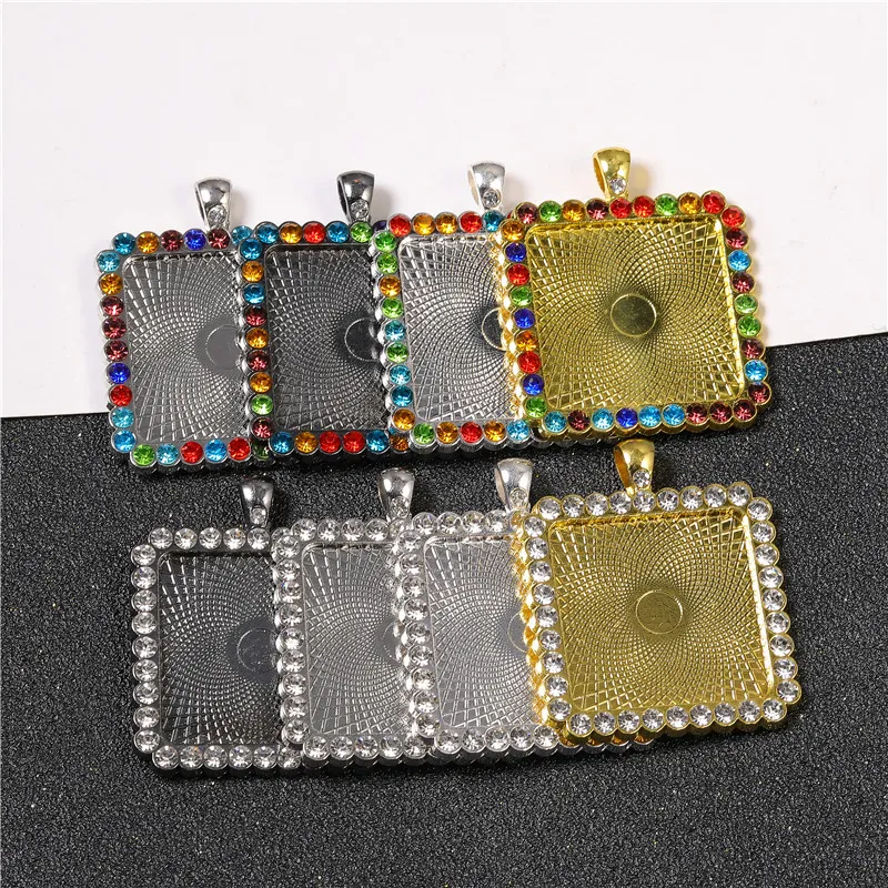 DIY Photo Pendants Square Rhinestone Pendant Jewelry Party Gifts Key Chain Pendant Necklace Pendants 30mm XD24576