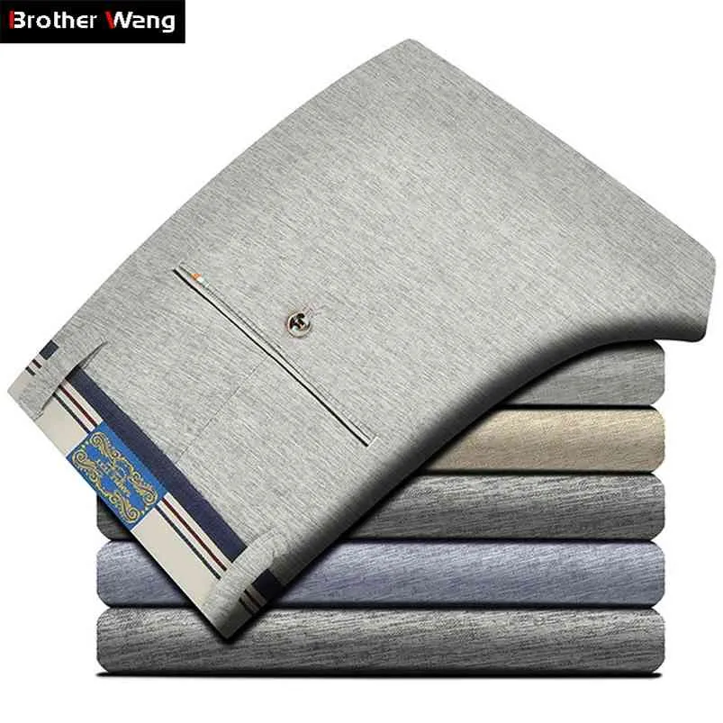 Brother Wang Verão Homens Marca Calças Casuais Masculino Elasticidade Slim Slim Empresa Empresa Forma Fina 38 40 210715