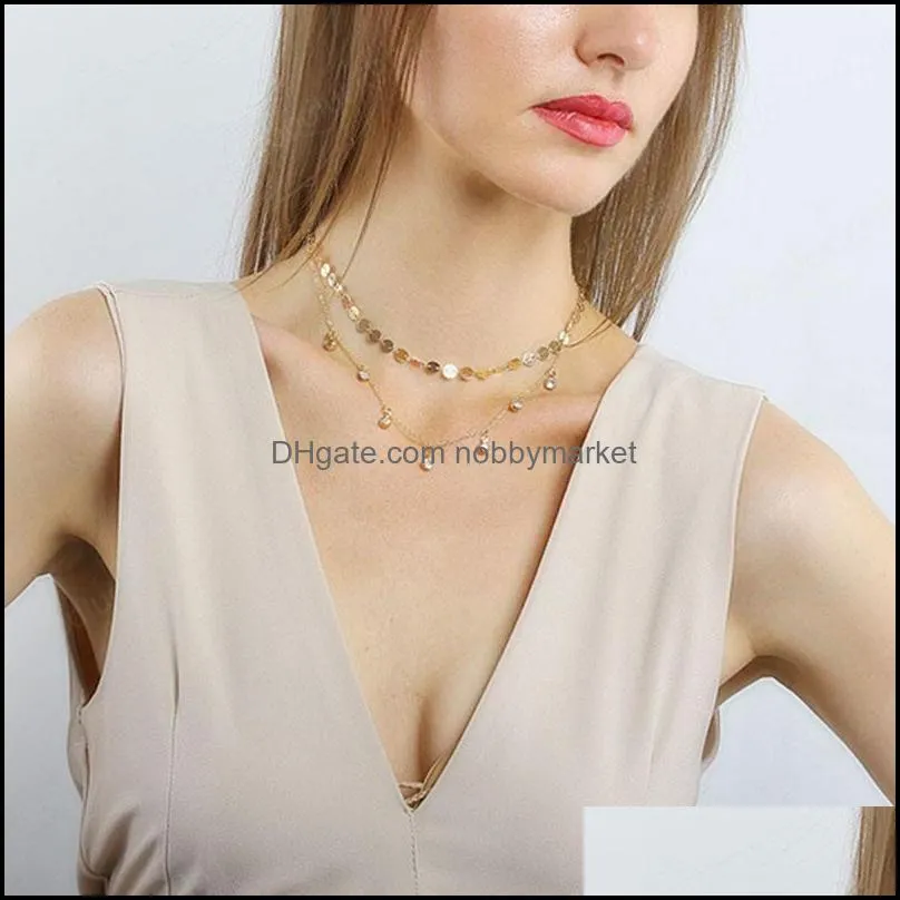 Collier Necklace Multilayer Tassel Disc Zircon Long Necklace Ladies Jewelry Stainless Steel Gold Necklace Collares