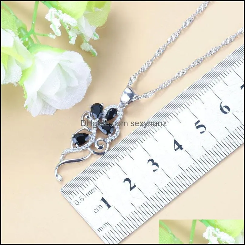 Earrings & Necklace Advanced Customization +Quality Costume Silver-Color Black Zircon Crystal Women Fashion Jewelry Sets