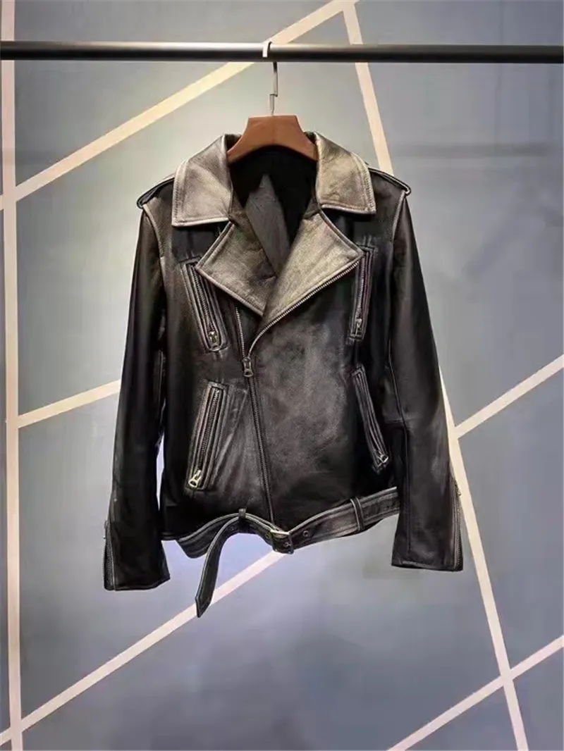 Genuine Leather Lapel Neck Men s Jacket Vintage YKK Zipper Slim Fit Racing Suit