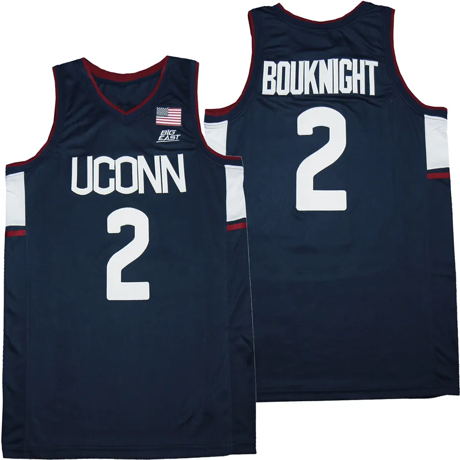 NCAA大学バスケットボールUCONN HUSKIES 2 James Bouknight Jersey Men Team Team Navy Blue Away通気性純コットン大学良い/最高品質