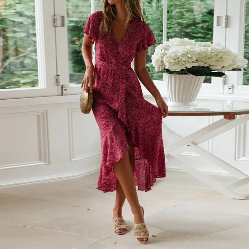 Sexy Elegant Print Frenulum Off the Shoulder Printed Dress Dresses(4 Colors)