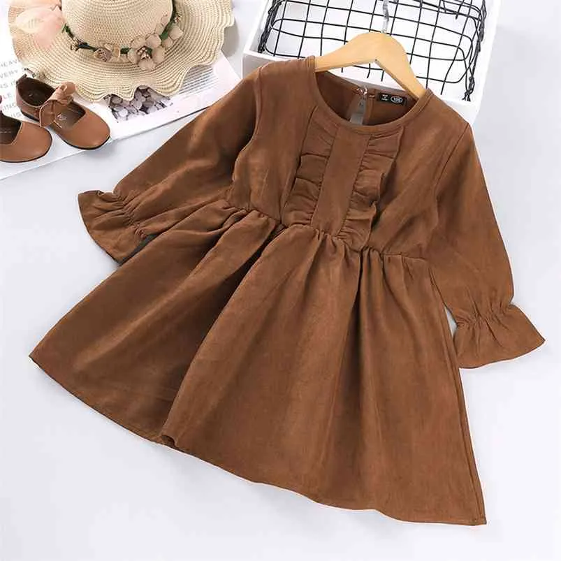 Abito da ragazza versione coreana dell'autunno velluto a coste pieghettato pizzo principessa bambini bambino bambino abbigliamento per bambini 2-6 anni 210625