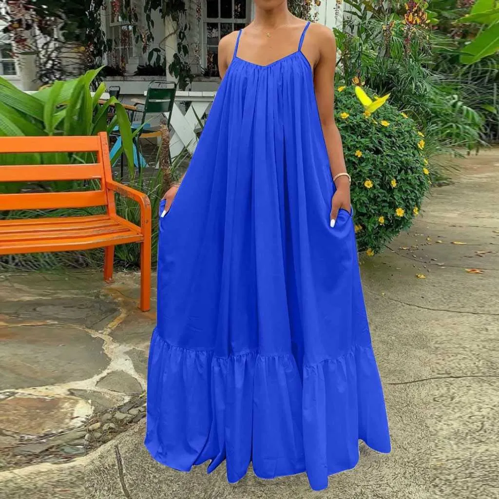 2020 Celmia Summer Dress Women Sexy Short Sleeve Ruffled Maxi Long Dress Casual Loose Solid Pleated Beach Vestido Robe Plus Size X0629