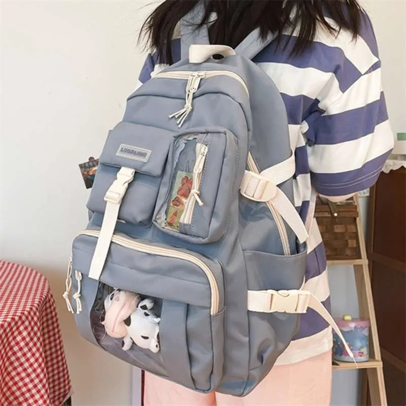 Fashion Nylon Backpack Schoolbags School For Girl Teenagers Casual Children Travel Bags Rucksack Cute Milk Cow 210929