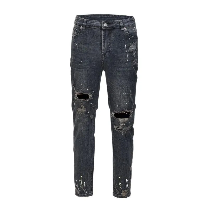 Dueweer Swag Washed Destroyed Jean Streetwear Knee Hole Biker Jeans Uomo Trend Fashion Splash Ink Skinny Jeans Pantaloni per uomo343y