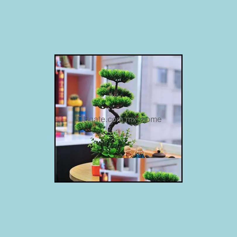Decorative Flowers & Wreaths Simulation Welcome Pine Bonsai Set Small Potted Flower Fake Tree Living Room Dining Table Home Decoratio