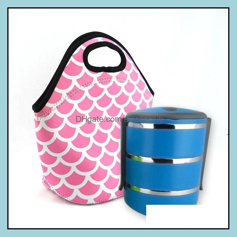 Neoprene Lunch Bag Baseball Printing Waterproof Food Beverage Bento Box Tote Bags Picnic Lunch Zipper Bag 30x29cm