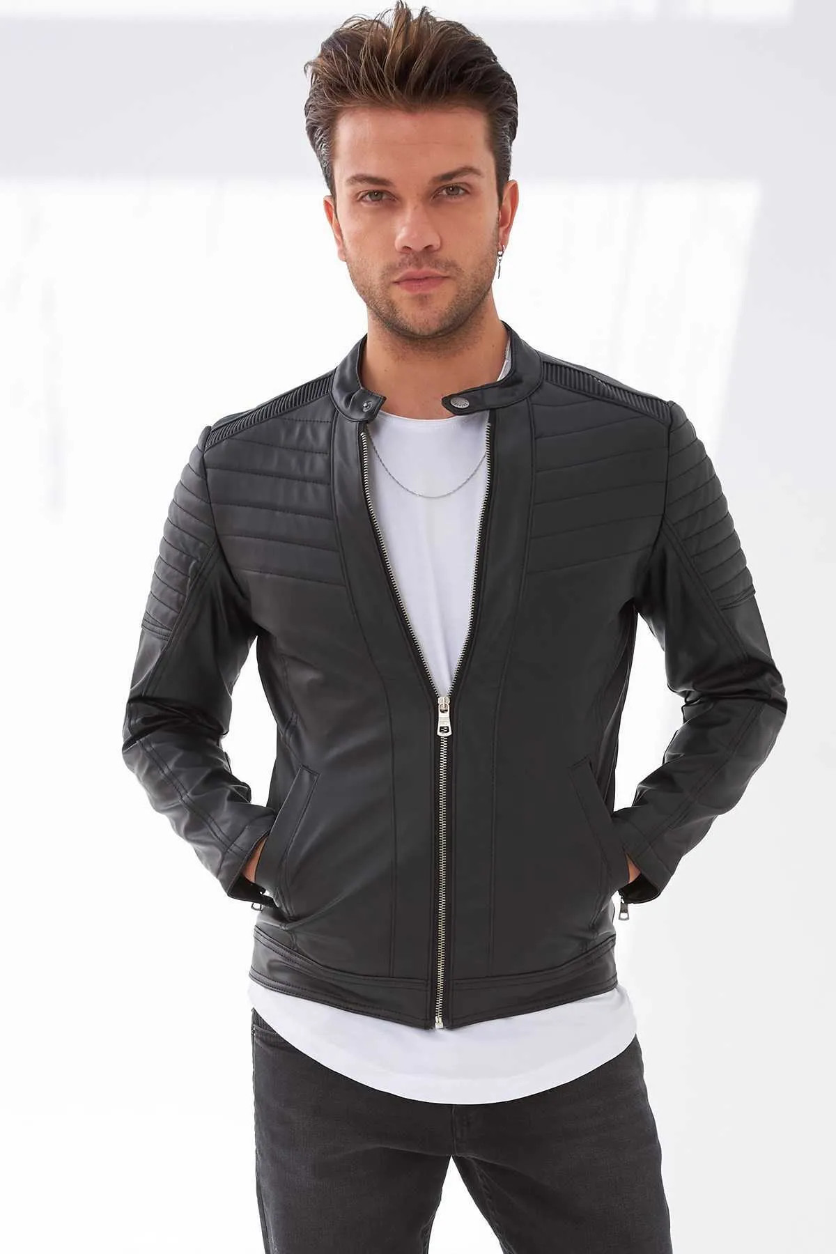 Mens Furry Leather Jackets Sydney Delpino Season With Narrow Cut Inside