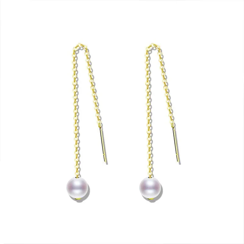 Dangle & Chandelier XF800 Real 18K Gold Jewelry Drop Earrings Natural Freshwater Pearl Pure AU750 Tassel Fine Gifts For Women E366