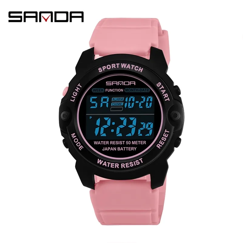 Sanda 스포츠 여성 시계 패션 캐주얼 방수 LED 디지털 시계 여성용 손목 시계 여성용 시계 Relogio Feminino 6003 210310