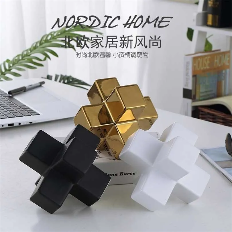 Nordique simple mode créatif lumière luxe carré blocs de construction en céramique céramique maison artisanat décoration 211101