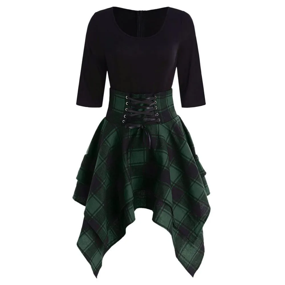 asymmetric bow dress mango LINEN/SILK PLAID HANDKERCHIEF HEM DRESS XS main image 0