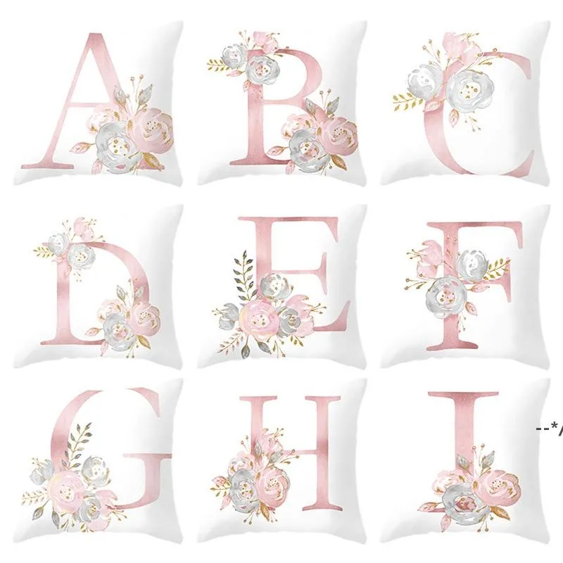 Newpillow letras cor-de-rosa floral decorativo almofadas fronha poliéster tampa de almofada de almofada de almofada de almofada decoração de sofá descansoCover CCF12095