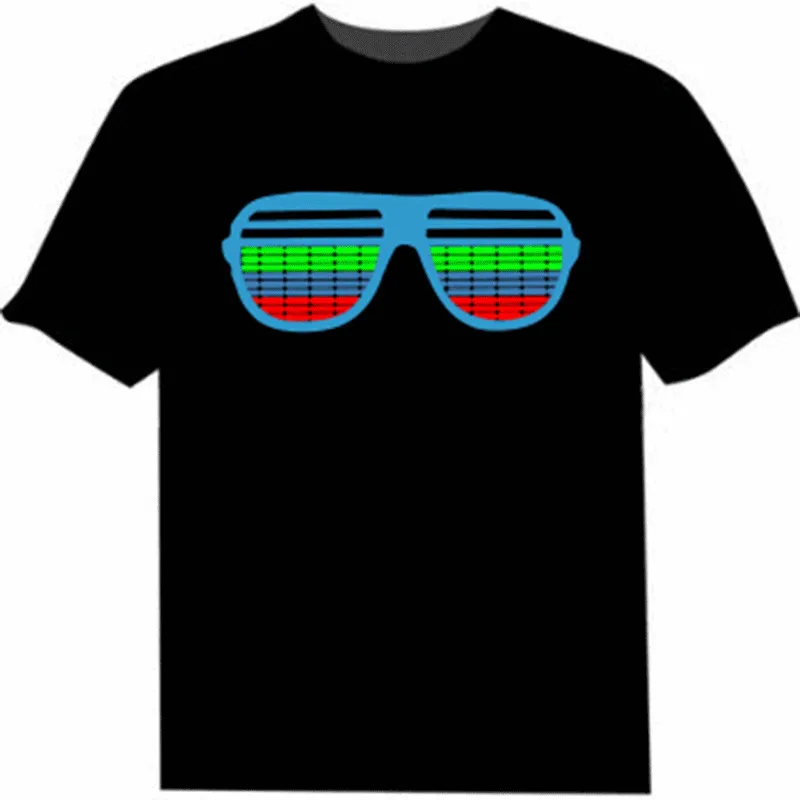 Мужчины женщины звуки активированные светодиодные футболки негабаритные черные одно цветные футболки рок диско диджея эстетические футболки пара повседневная футболка 6xL 210225